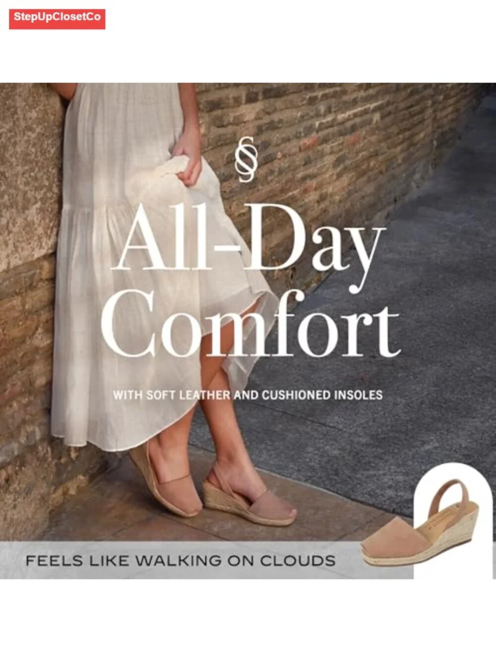 Espadrille Wedge Sandals - Soft Leather Peep Toe Slip On